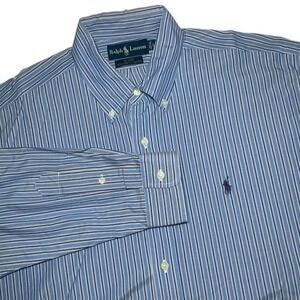 Ralph Lauren Shirt Mens XL Blake Striped Button Down Long Sleeve Two Ply Cotton